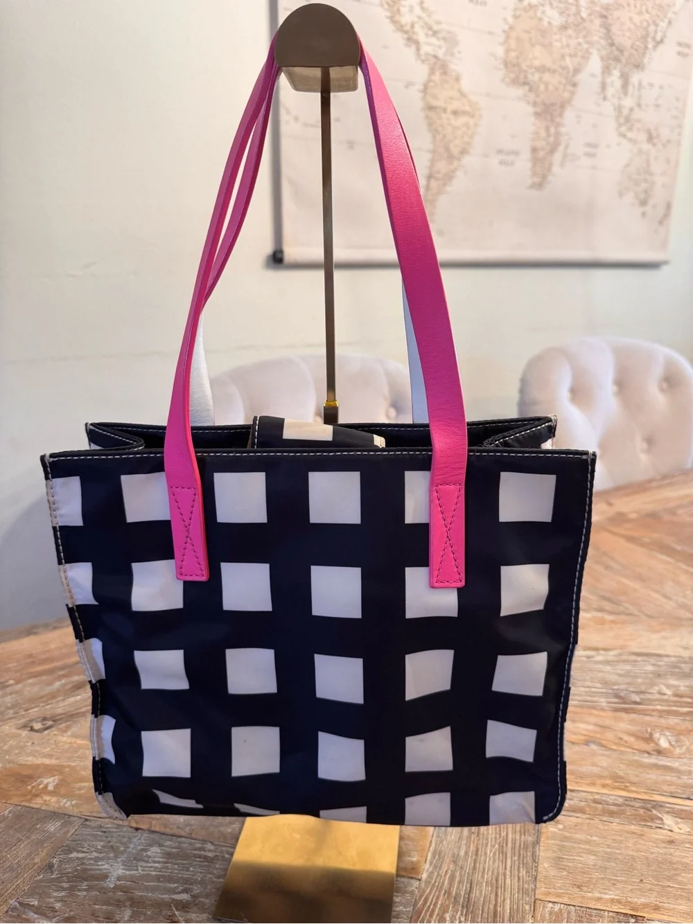 Kate Spade Checker Bag  with Pink Handles
